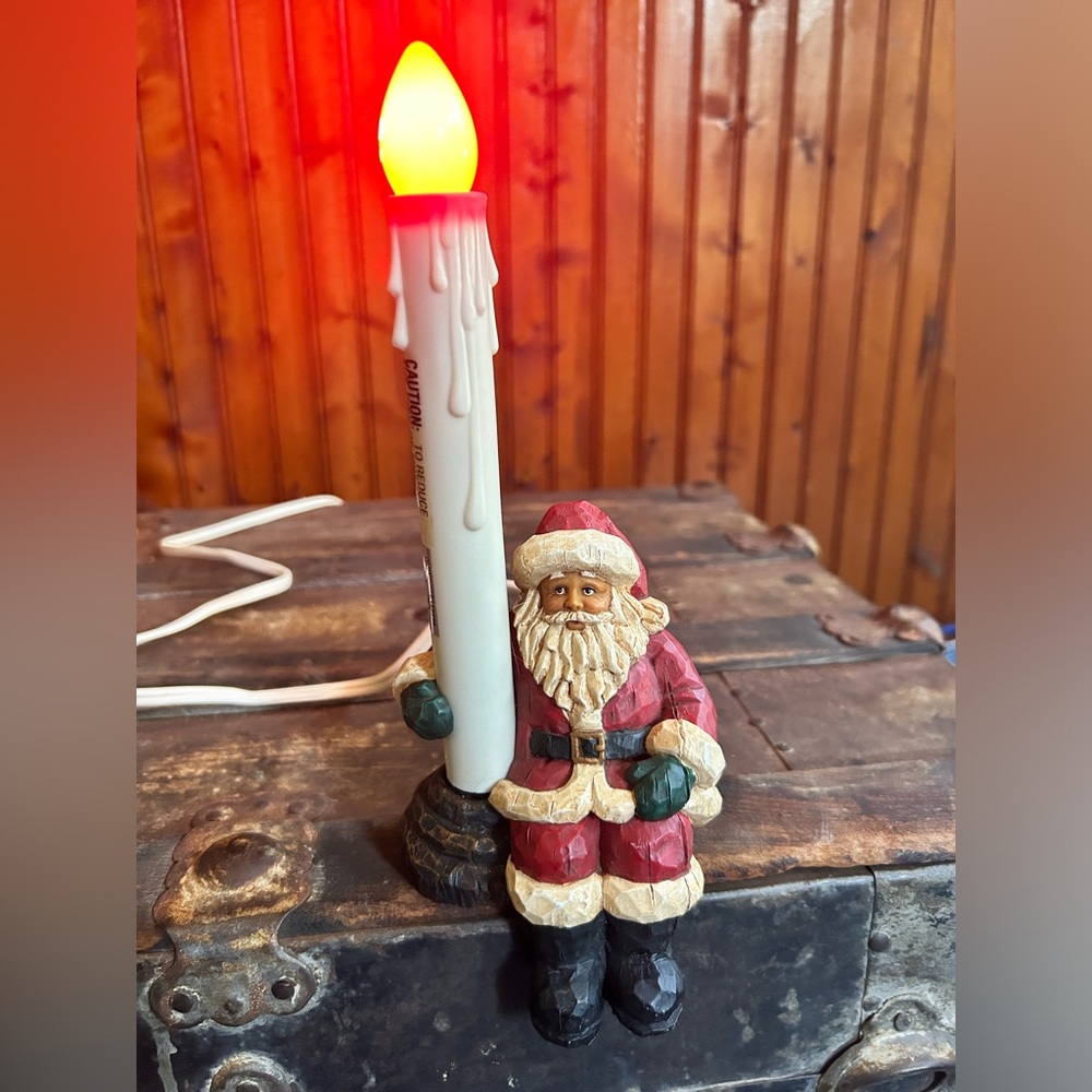 Vintage Santa Shelf Sitter Electric Candle - Sturdy - Carved